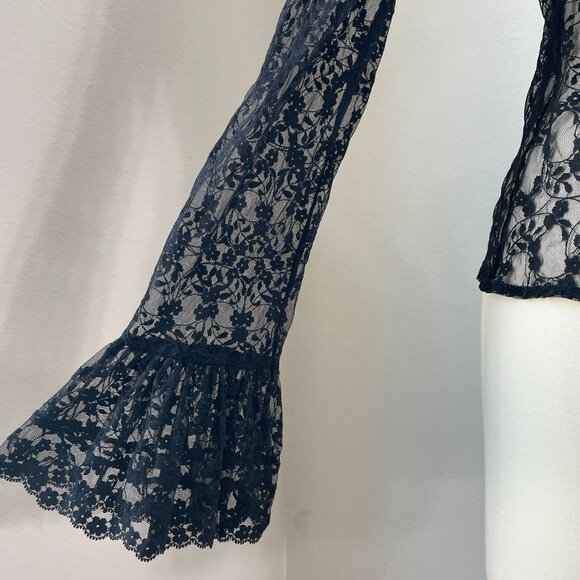 Vintage Anne Fontaine Womens 4-6 US Lace Long Sleeve Top Ruffled V Neck Blouse - Picture 10 of 10